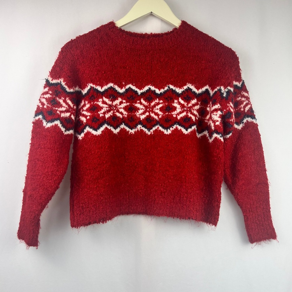 Art Class Red Fair Isle Sweater Girls 6 6X Cozy Boucle Knit Pullover NWT